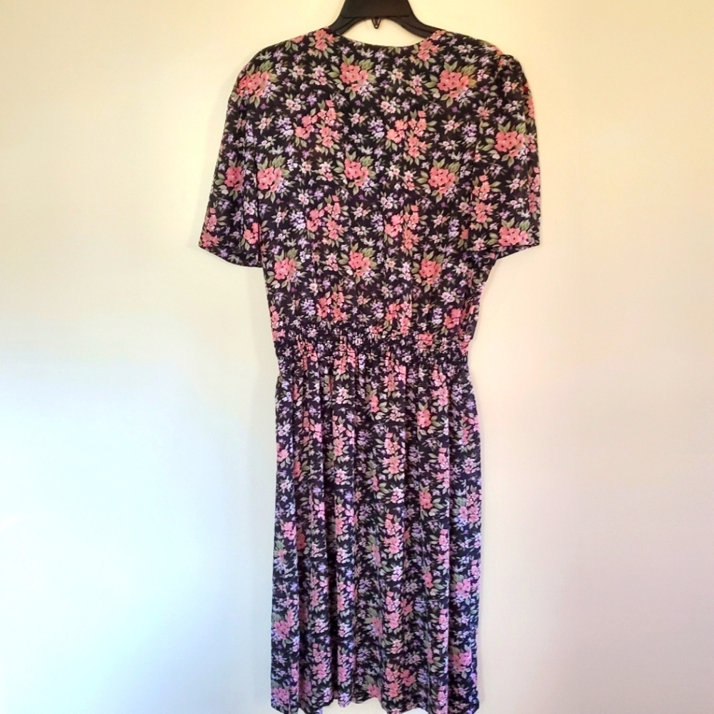 Vintage Sheer Another Thyme Midi Floral Dress Button Detail Smocked Waist Size M